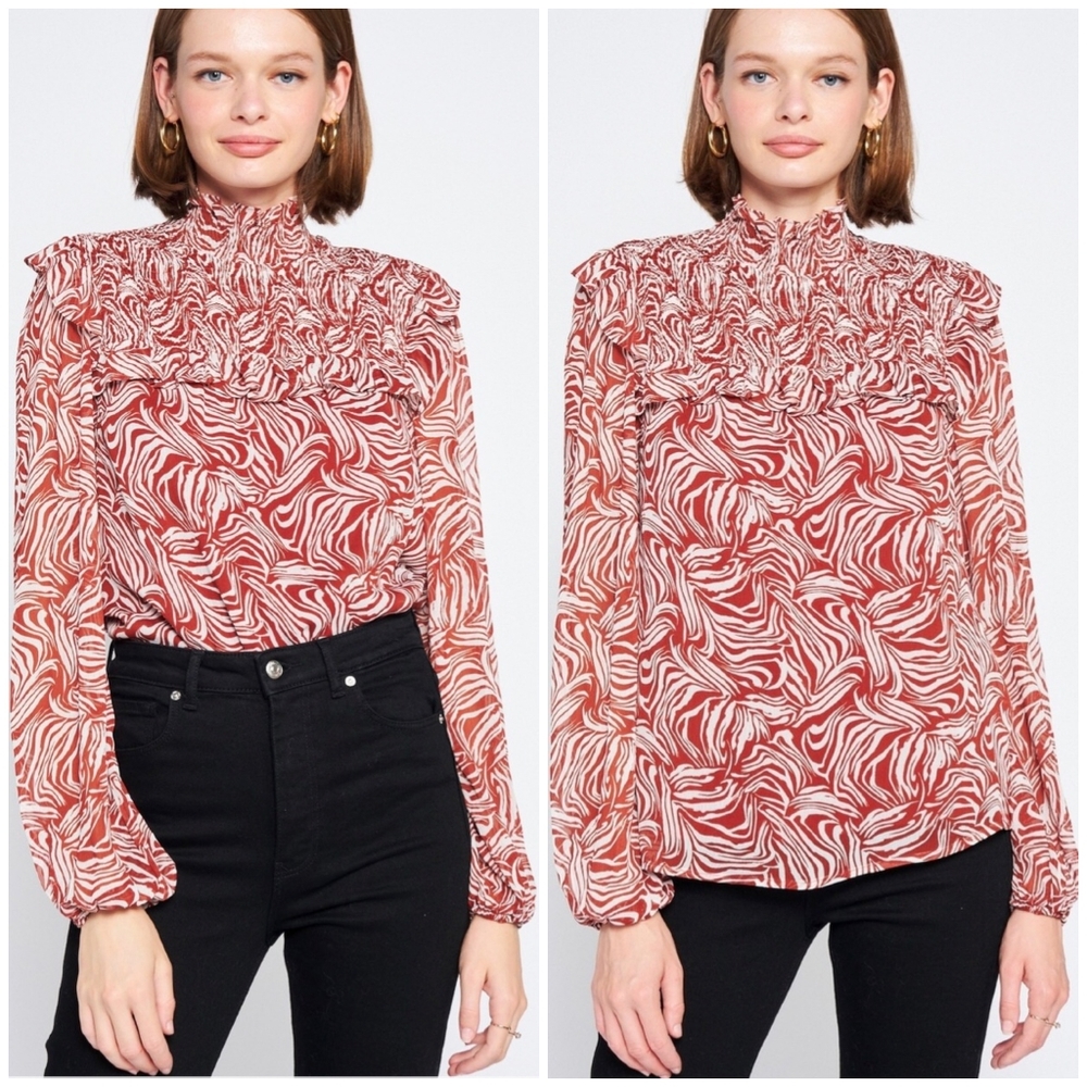 Jaquie The Label Chic Swirly Print Long Sleeves Top - Picture 1 of 8